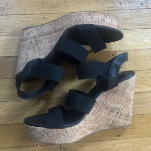 *NEW* Wide fit, black, cork, faux leather, wedges